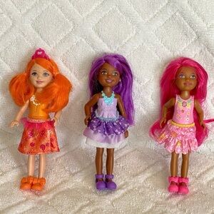Lot Of 3 Mattel Barbie Dreamtopia Rainbow Cove Sprite chelsea dolls 5”